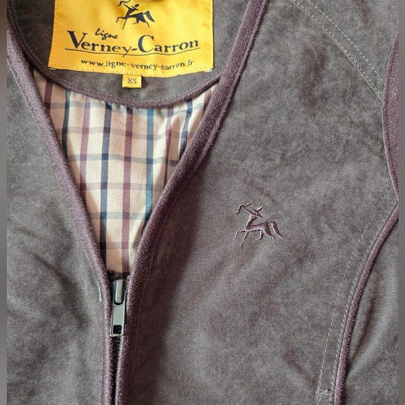 Sleeveless utility jacket vest, olive/military green with brown details, XS - Picture 3 of 16